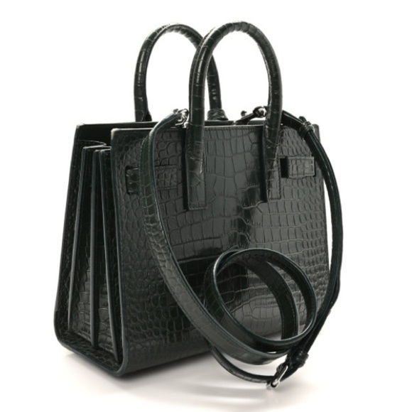 SAINT LAURENT Calfskin Crocodile Embossed Nano Sac De Jour Dark Green - Picture 5 of 10